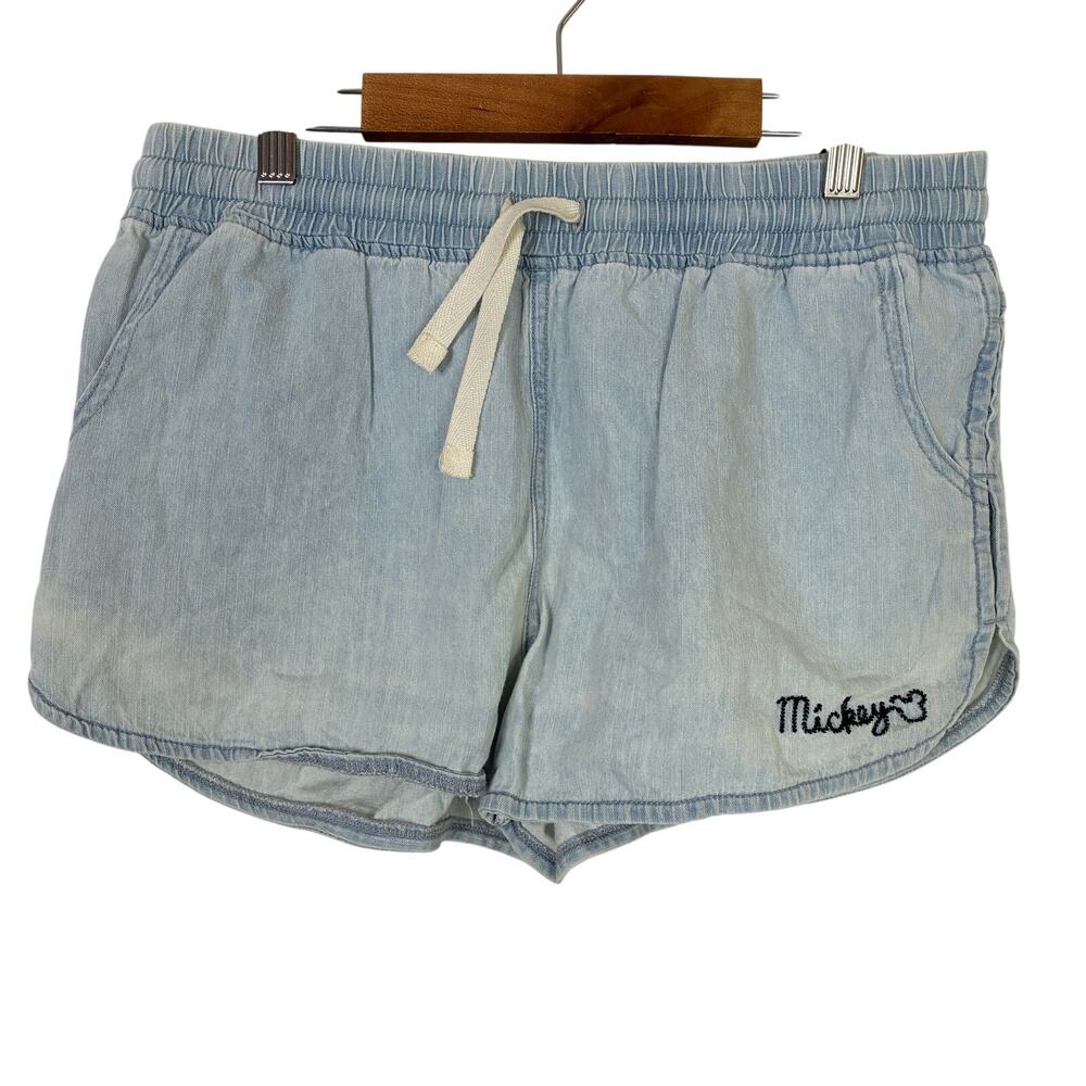 Junk Food Mickey Mouse Embroidered Chambray Shorts 100% Cotton Juniors Small